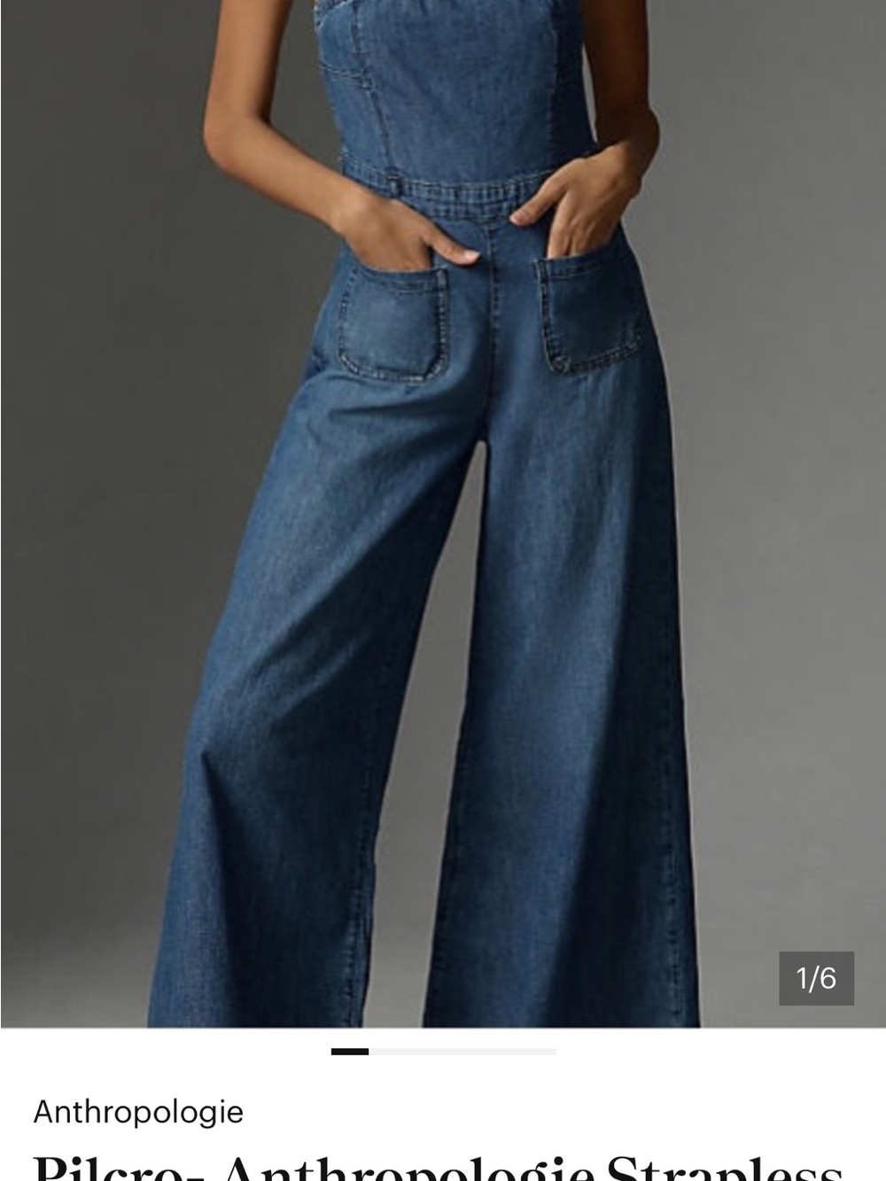 Anthropologie Pilcro Wide-Leg Strapless Denim Jumpsuit - Blue